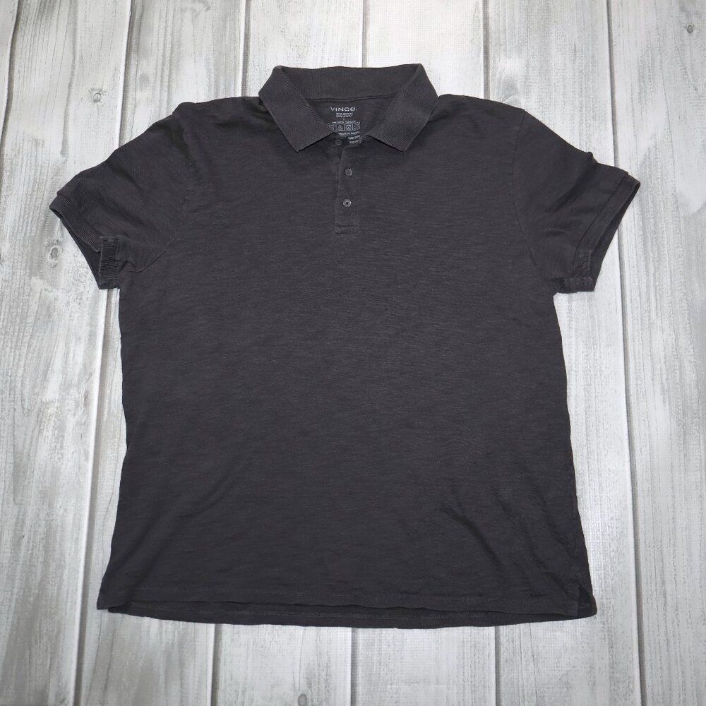 Vince Classic Slub Polo Shirt - Men's Charcoal Gray Size Large
